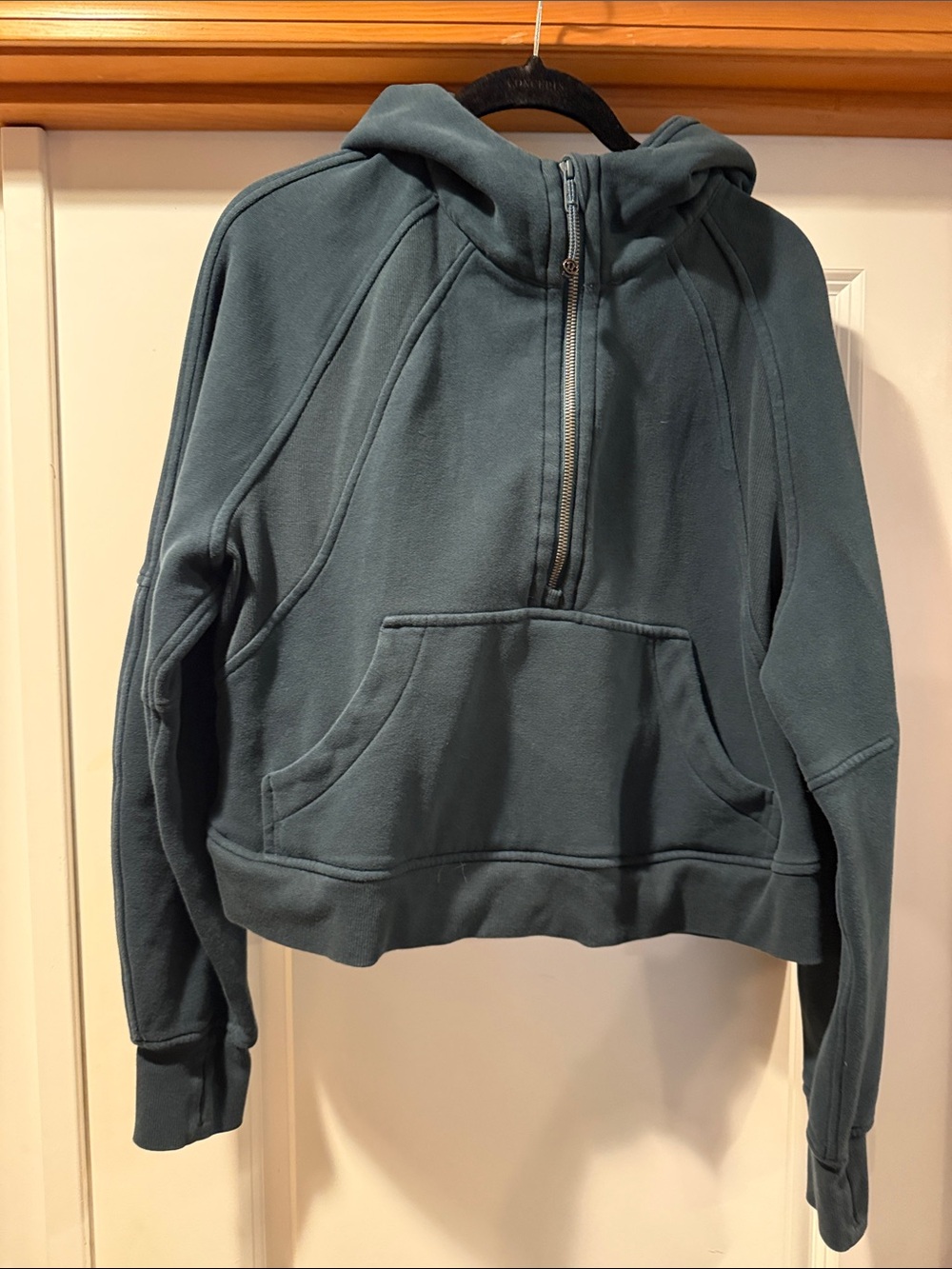 Lululemon Dark Green Half-Zip Scuba Hoodie Emerald Jasper Oversized Cropped M/L